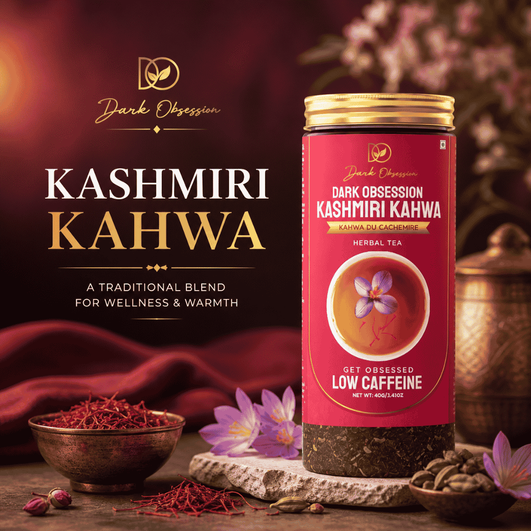 dark obsession kashmiri kahwa herbal tea with saffron cardamom and green tea for wellness